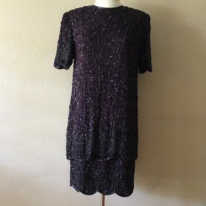 Vintage Deep purple Sequin Beaded Dress - Size M